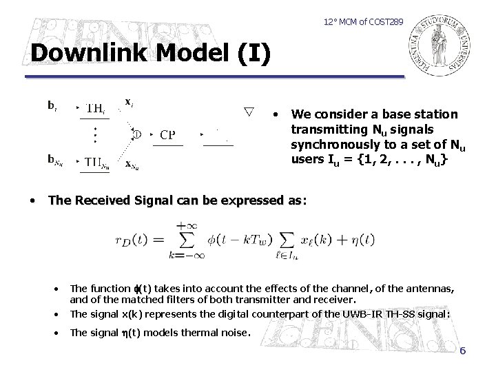 12° MCM of COST 289 Downlink Model (I) • We consider a base station