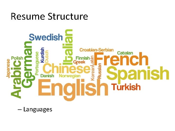 Resume Structure • Your resume should include: – Name/Contact Details – Objective – Education