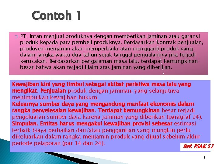 Contoh 1 � PT. Intan menjual produknya dengan memberikan jaminan atau garansi produk kepada