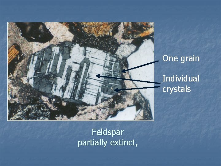 One grain Individual crystals Feldspar partially extinct, 