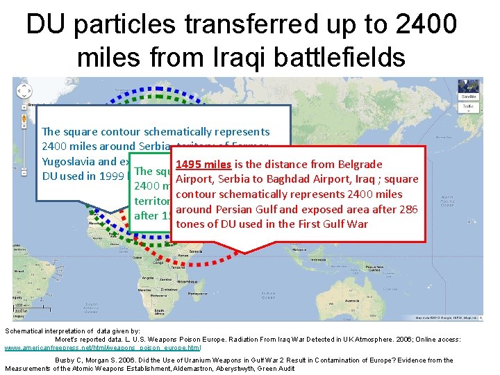 DU particles transferred up to 2400 miles from Iraqi battlefields The square contour schematically