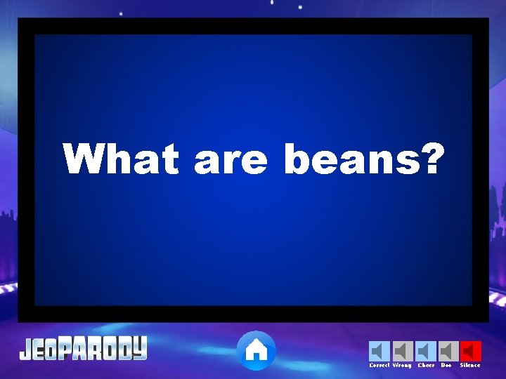 What are beans? Correct Wrong Cheer Boo Silence 