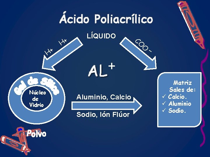 Ácido Poliacrílico H+ H+ LÍQUIDO O + AL AL Núcleo de Vidrio CO Aluminio,