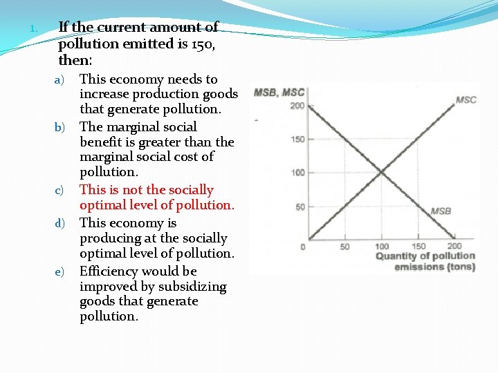 1. If the current amount of pollution emitted is 150, then: This economy needs