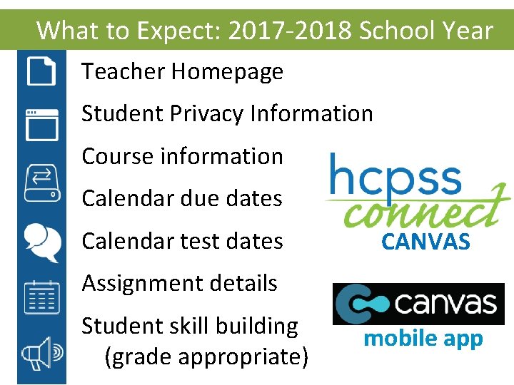 What to Expect: 2017 -2018 School Year Teacher Homepage Student Privacy Information Course information
