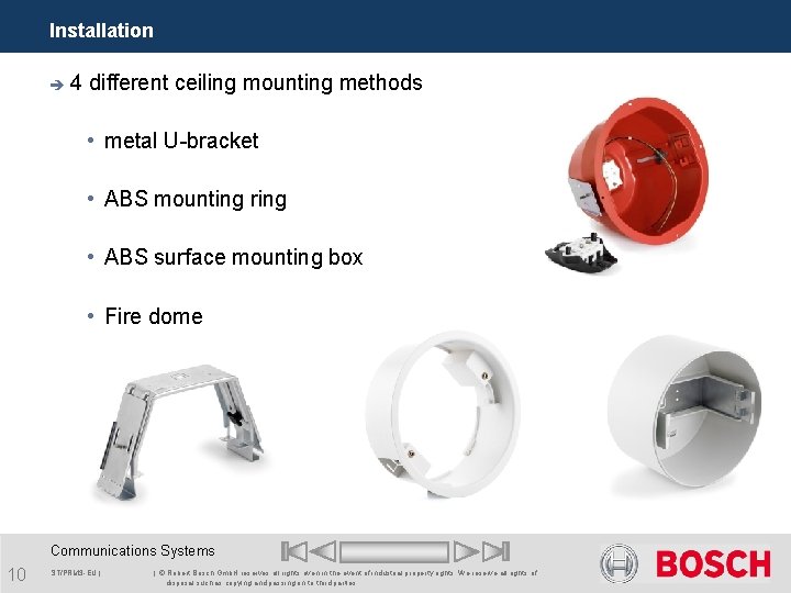 Installation è 4 different ceiling mounting methods • metal U-bracket • ABS mounting ring
