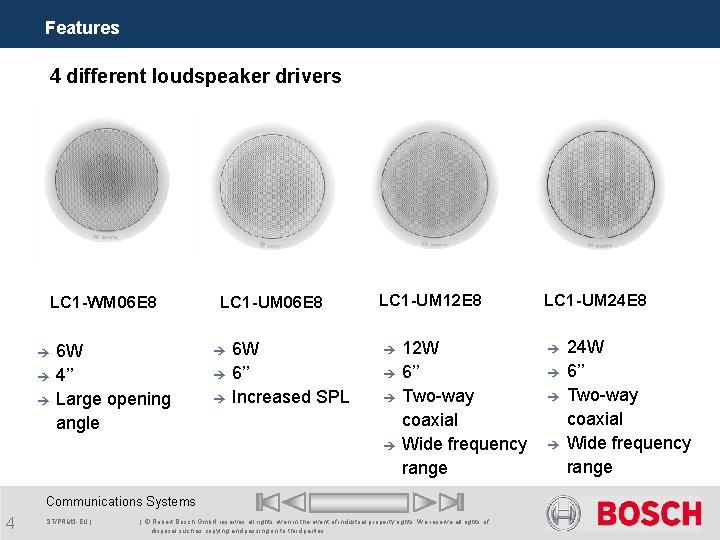 Features 4 different loudspeaker drivers LC 1 -WM 06 E 8 è è è