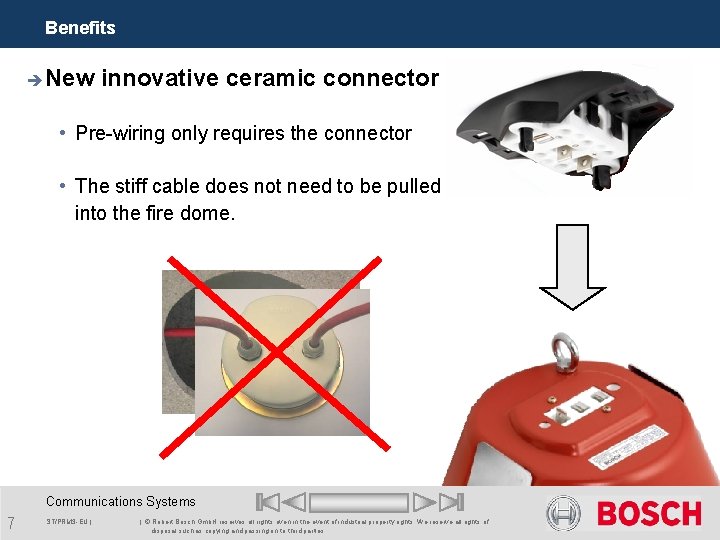 Benefits è New innovative ceramic connector • Pre-wiring only requires the connector • The