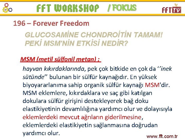 / FOKUS 196 – Forever Freedom GLUCOSAMİNE CHONDROİTİN TAMAM! PEKİ MSM'NİN ETKİSİ NEDİR? MSM