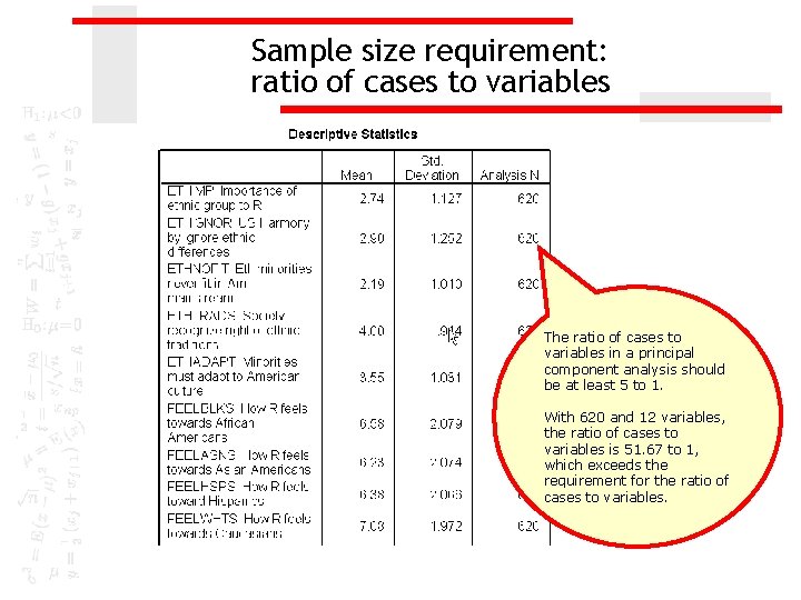 Sample size requirement: ratio of cases to variables The ratio of cases to variables
