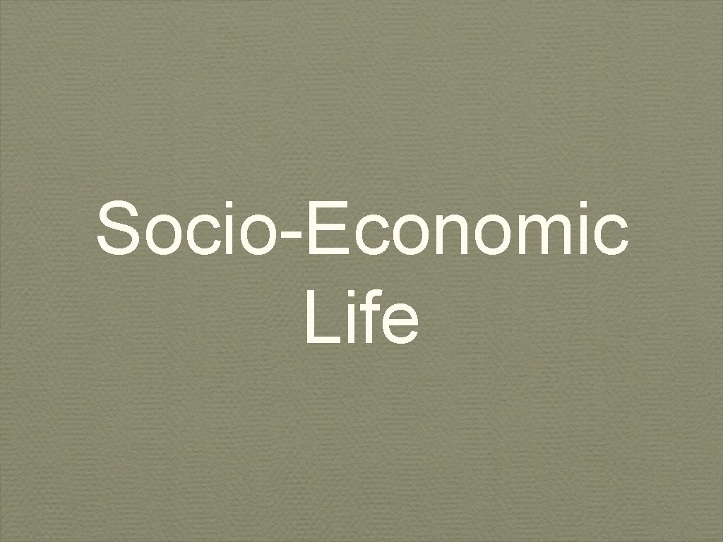 Socio-Economic Life 