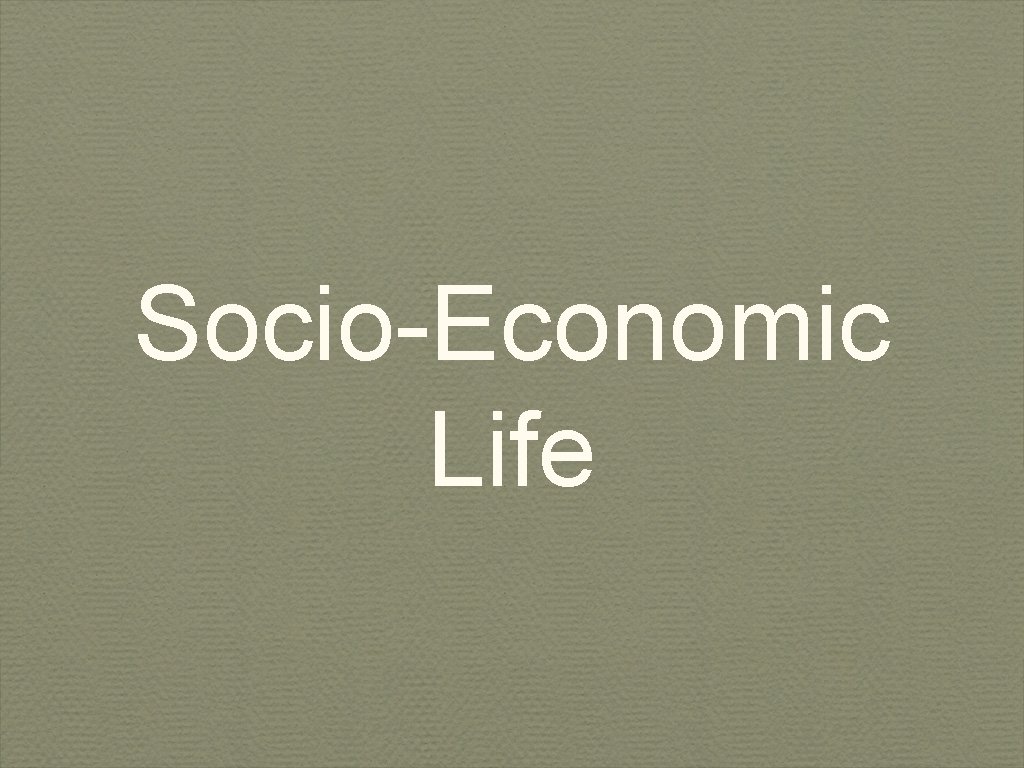 Socio-Economic Life 