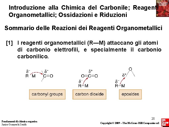 Introduzione alla Chimica del Carbonile; Reagenti Organometallici; Ossidazioni e Riduzioni Sommario delle Reazioni dei