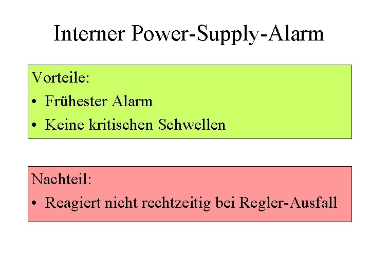 Interner Power-Supply-Alarm Vorteile: • Frühester Alarm • Keine kritischen Schwellen Nachteil: • Reagiert nicht