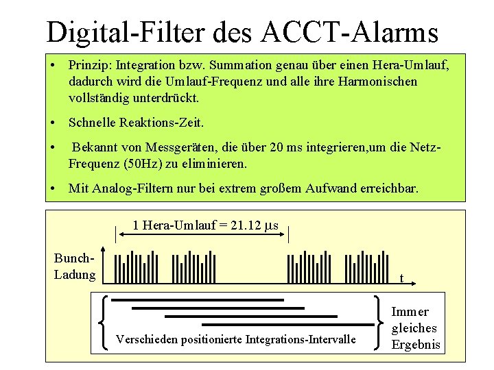 Digital-Filter des ACCT-Alarms • Prinzip: Integration bzw. Summation genau über einen Hera-Umlauf, dadurch wird