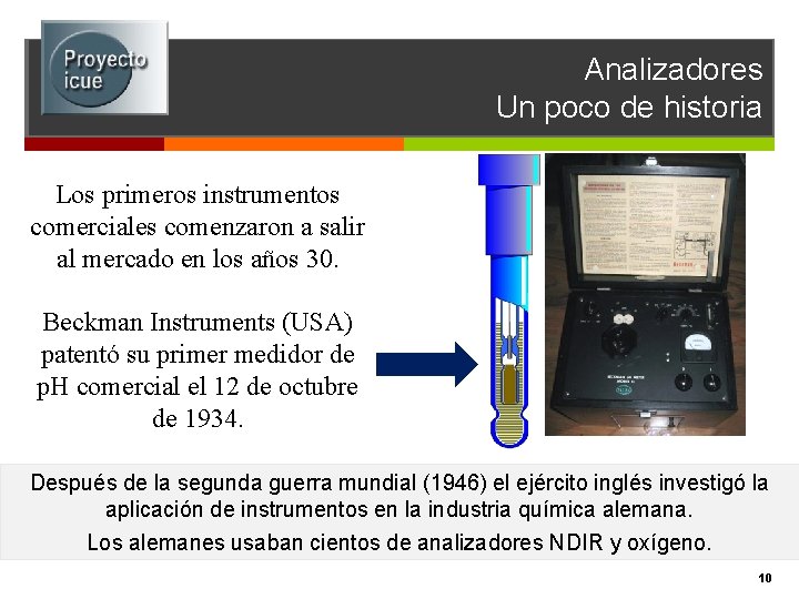 Analizadores Un poco de historia Los primeros instrumentos comerciales comenzaron a salir al mercado