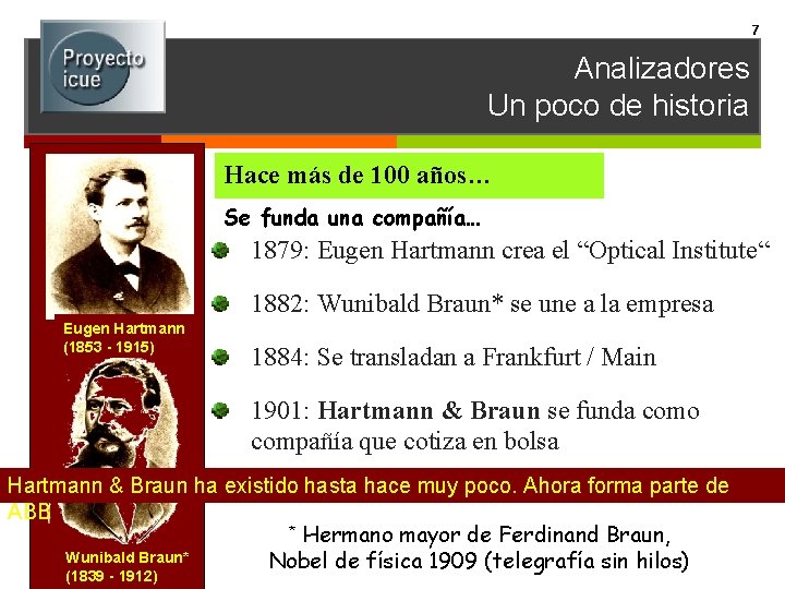 7 Analizadores Un poco de historia Hace más de 100 años… Se funda una