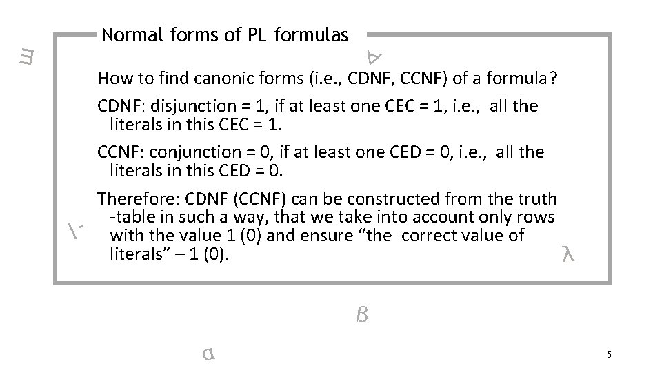 ∃ Normal forms of PL formulas ∀ How to find canonic forms (i. e.