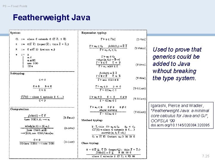 PS — Fixed Points Featherweight Java Used to prove that generics could be added