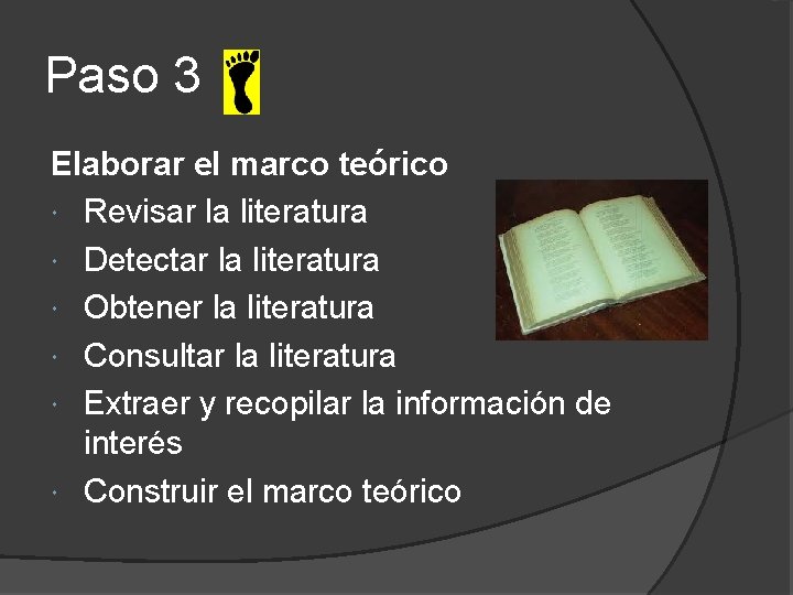 Paso 3 Elaborar el marco teórico Revisar la literatura Detectar la literatura Obtener la