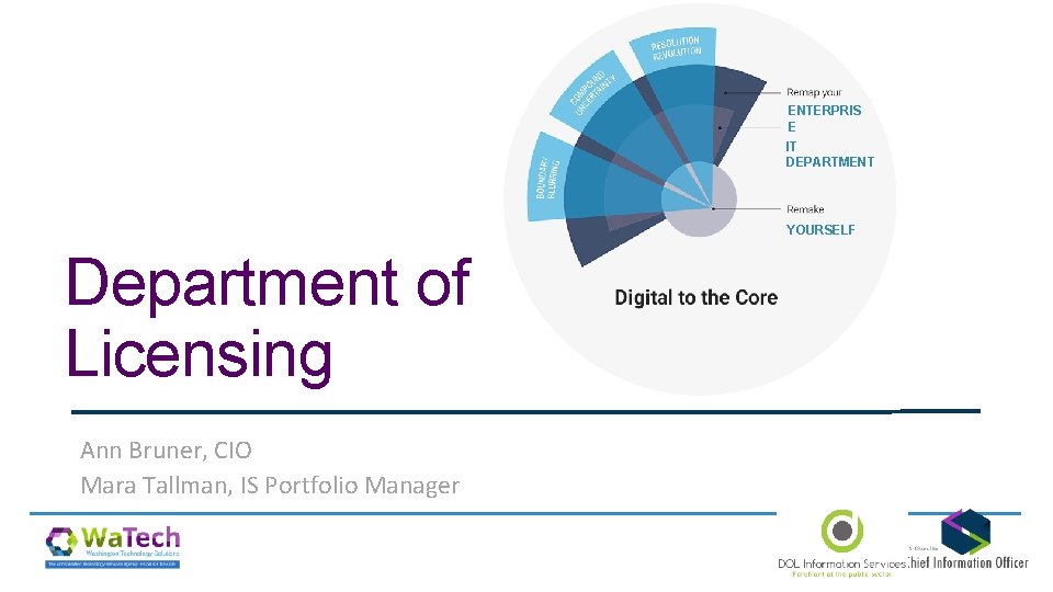 Digital Leadership? ENTERPRIS E IT DEPARTMENT YOURSELF Department of Licensing Ann Bruner, CIO Mara