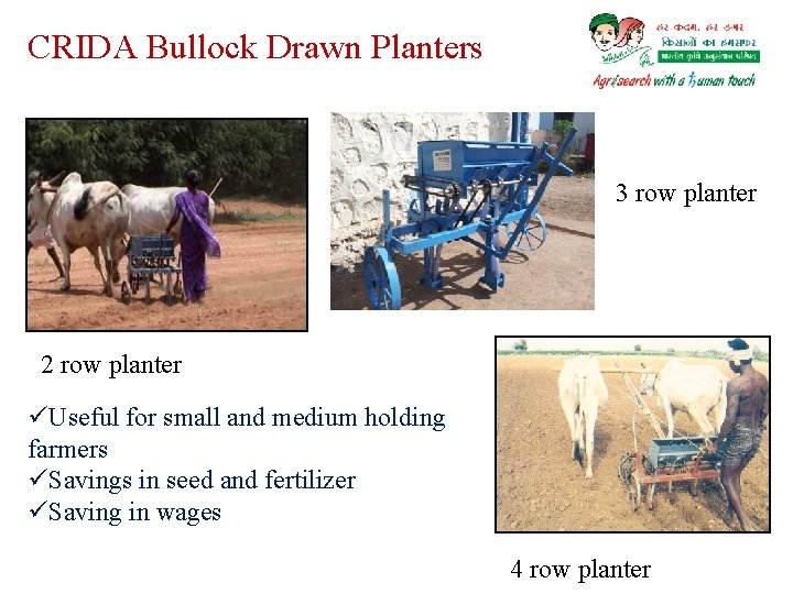 CRIDA Bullock Drawn Planters 3 row planter 2 row planter üUseful for small and