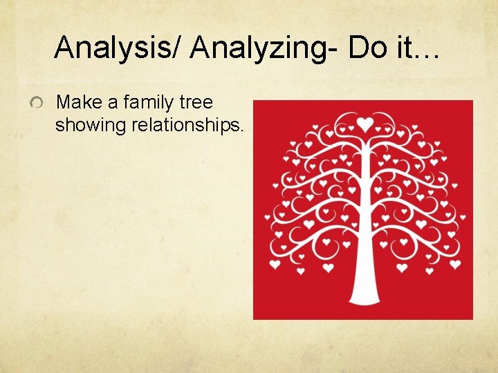 Analysis/ Analyzing- Do it… Make a family tree showing relationships. 