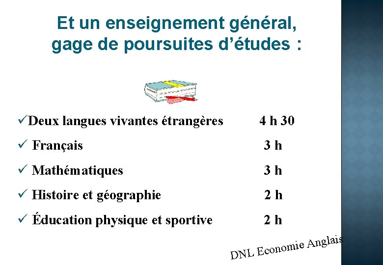 Et un enseignement général, gage de poursuites d’études : üDeux langues vivantes étrangères 4