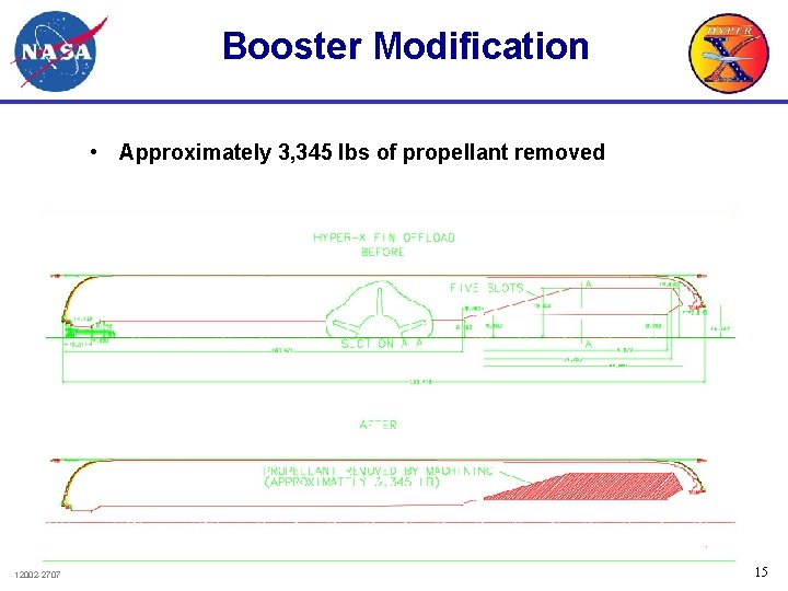 Booster Modification • Approximately 3, 345 lbs of propellant removed 12002 -2707 15 