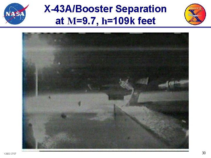 X-43 A/Booster Separation at M=9. 7, h=109 k feet 12002 -2707 30 