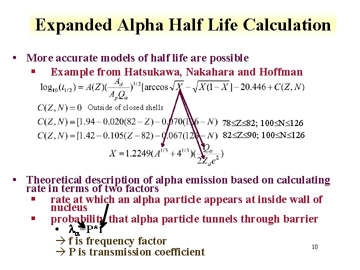 Expanded Alpha Half Life Calculation • More accurate models of half life are possible