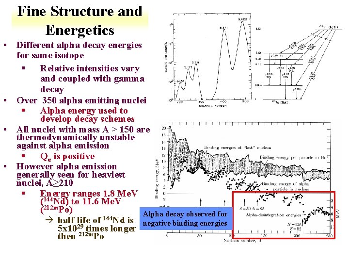 Fine Structure and Energetics • Different alpha decay energies for same isotope § Relative