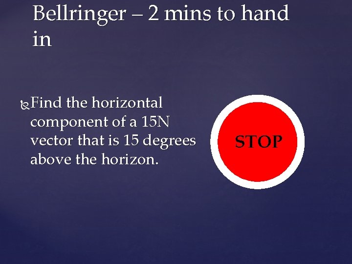 Bellringer – 2 mins to hand in Find the horizontal component of a 15