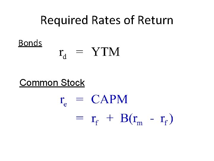 Required Rates of Return Bonds Common Stock 