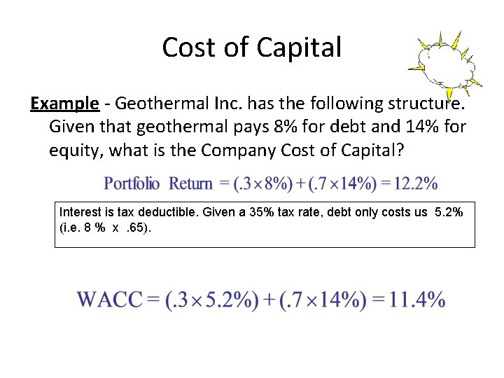 Cost of Capital Example - Geothermal Inc. has the following structure. Given that geothermal