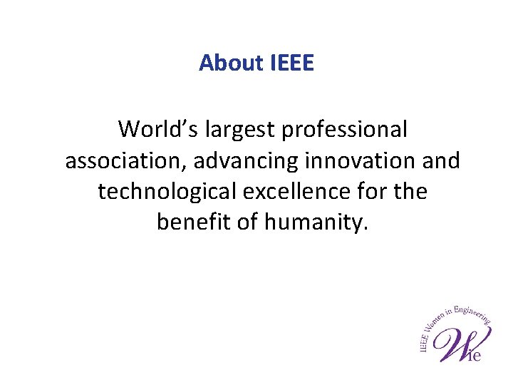 About IEEE World’s largest professional association, advancing innovation and technological excellence for the benefit