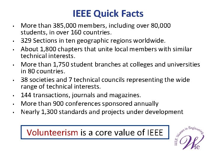 IEEE Quick Facts § § § § More than 385, 000 members, including over
