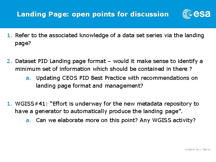 Landing Page: open points for discussion 1. Refer to the associated knowledge of a