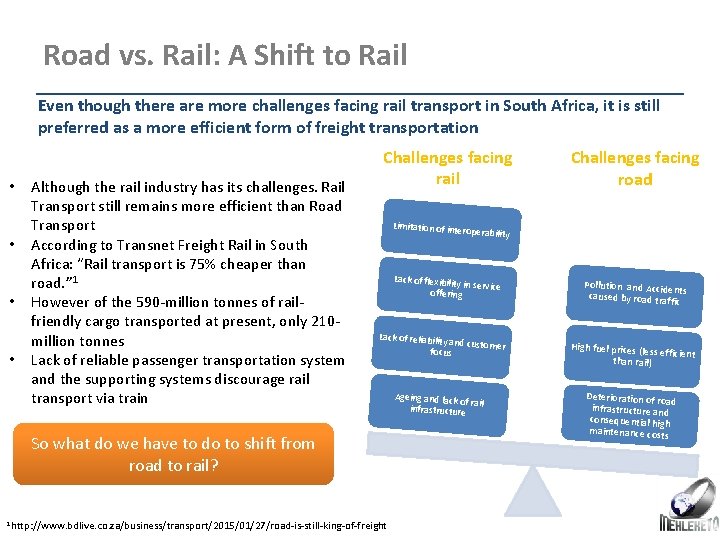 Road vs. Rail: A Shift to Rail Even though there are more challenges facing