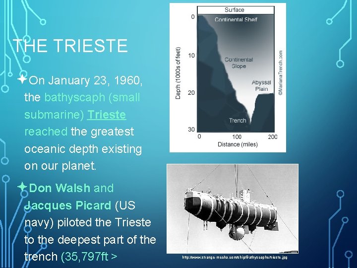 THE TRIESTE ªOn January 23, 1960, the bathyscaph (small submarine) Trieste reached the greatest