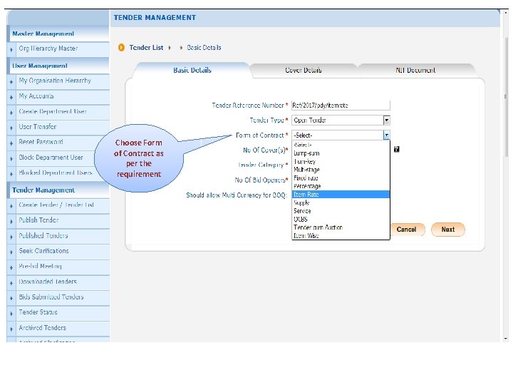 Choose Form of Contract as per the requirement 