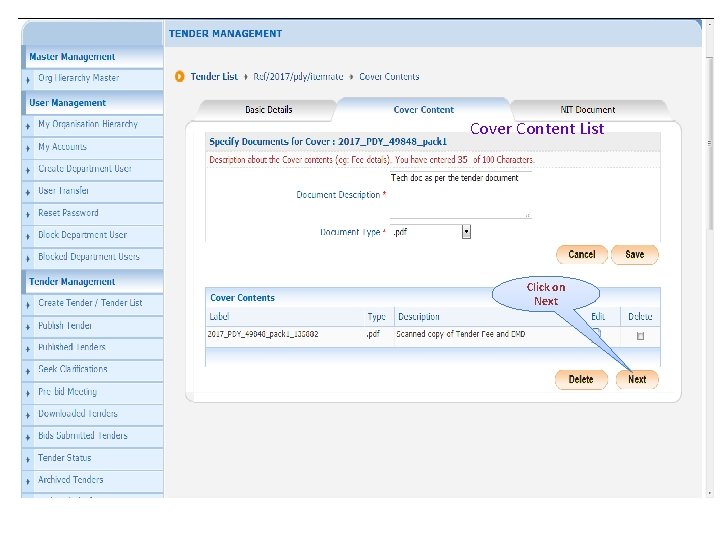 Cover Content List Click on Next 