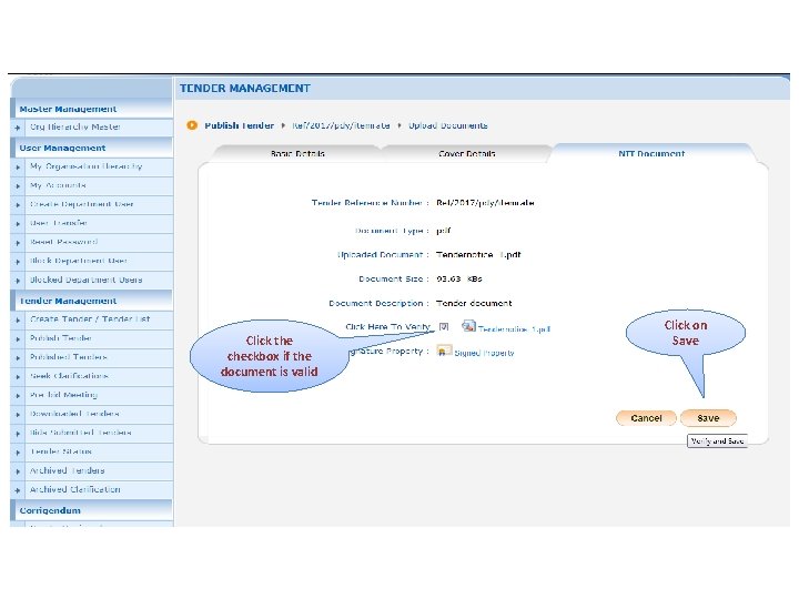 Click the checkbox if the document is valid Click on Save 