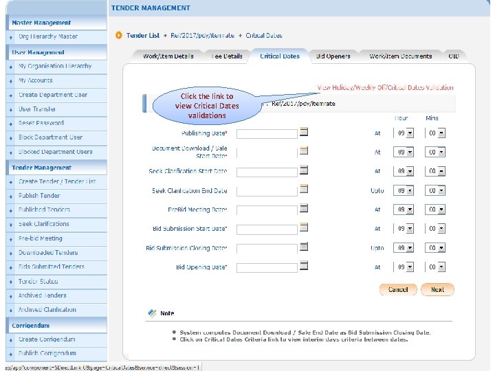 Click the link to view Critical Dates validations 