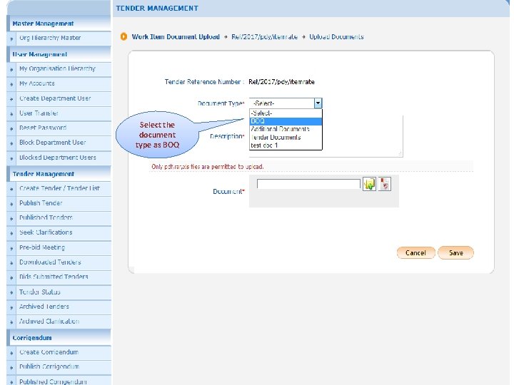 Select the document type as BOQ 