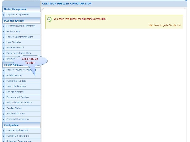 Click Publish Tender 