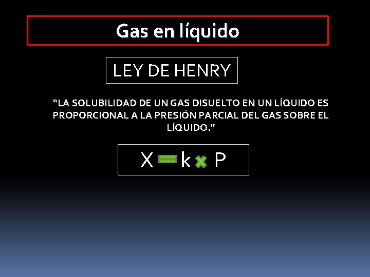 Gas en líquido LEY DE HENRY “LA SOLUBILIDAD DE UN GAS DISUELTO EN UN