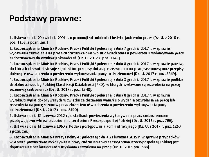 Podstawy prawne: 1. Ustawa z dnia 20 kwietnia 2004 r. o promocji zatrudnienia i