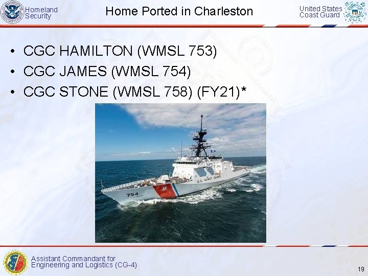 Homeland Security Home Ported in Charleston United States Coast Guard • CGC HAMILTON (WMSL