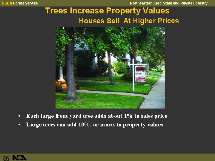 USDA Forest Service Northeastern Area, State and Private Forestry Trees Increase Property Values Houses